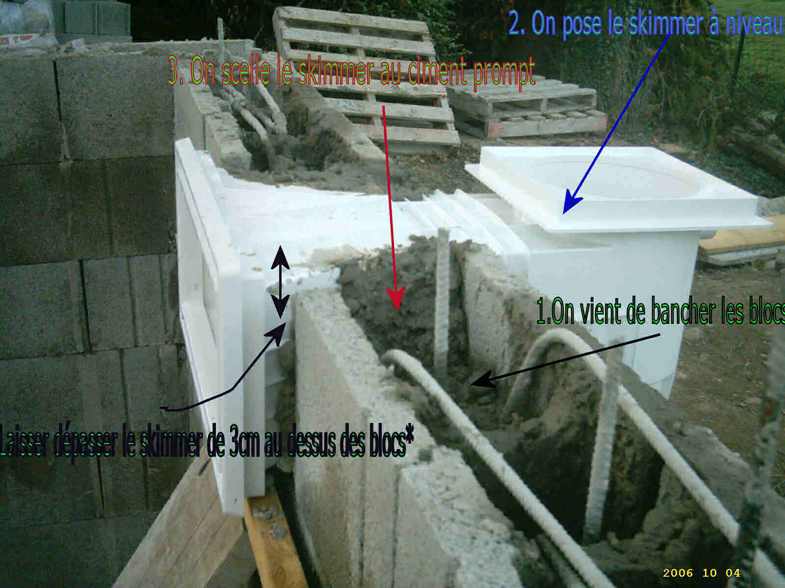 Pose des pièces à sceller skimmer de piscine